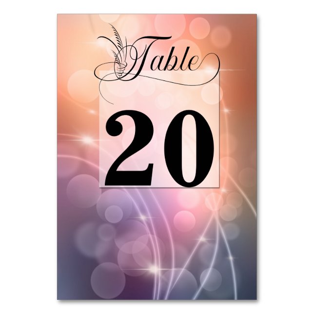 Romantic Sunset Colour Modern Bokeh Wedding Table Number (Front)