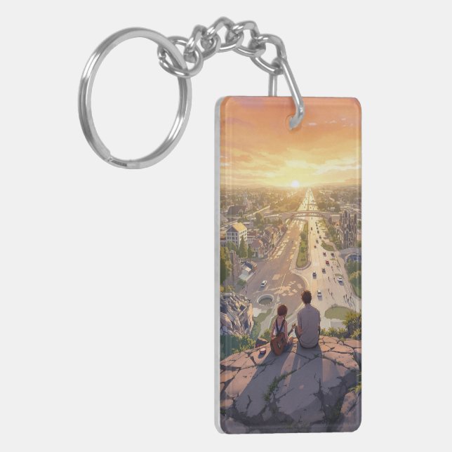 Romantic Sunset Couple Keepsake Keychain (Front Left)