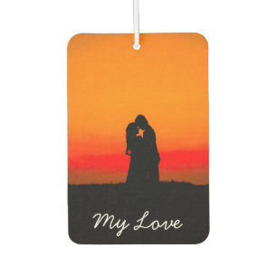 Romantic Sunset Couple Kissing My Love Typography  Air Freshener