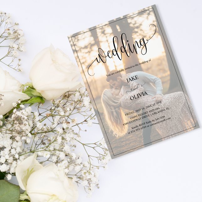 Romantic Sunset Elegant 2 Photo Wedding  Invitation (Creator Uploaded)