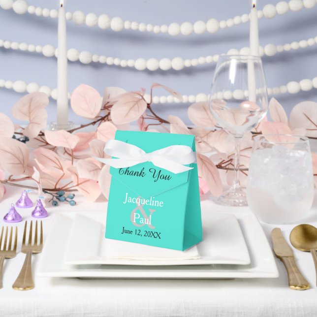 Romantic Sunset Hearts Turquoise Favor Box (Wedding)