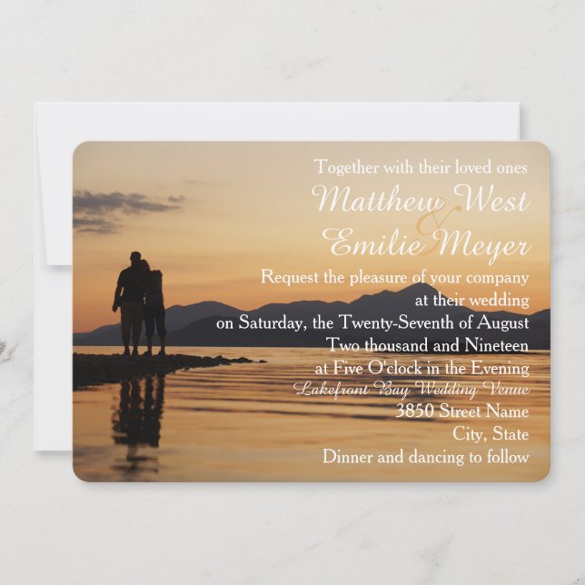 Romantic Sunset Land and Sea Wedding Invitation (Front)