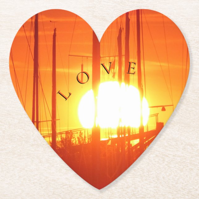 Romantic Sunset LOVE Heart Coaster (Front)