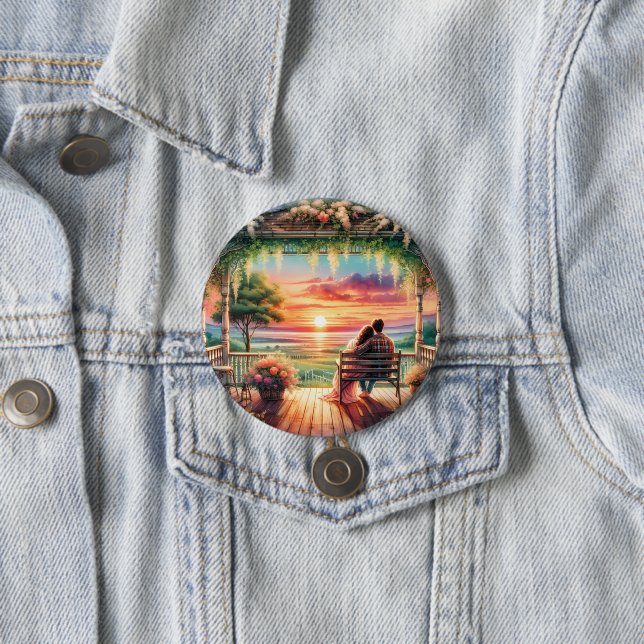 Romantic Sunset Porch View Illustration 3 Inch Round Button (In Situ)