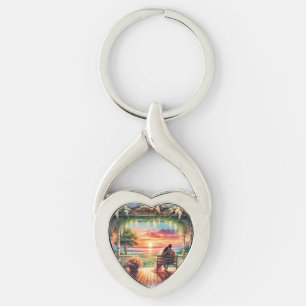 Romantic Sunset Porch View Illustration Keychain
