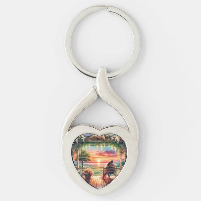 Romantic Sunset Porch View Illustration Keychain (Front)