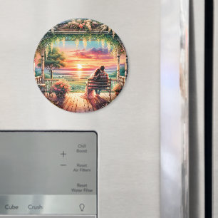 Romantic Sunset Porch View Illustration Magnet