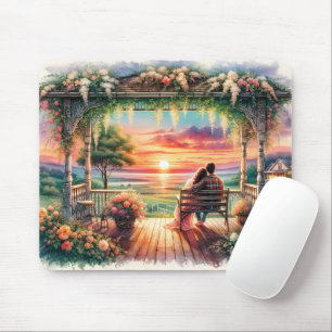 Romantic Sunset Porch View Illustration Mouse Pad