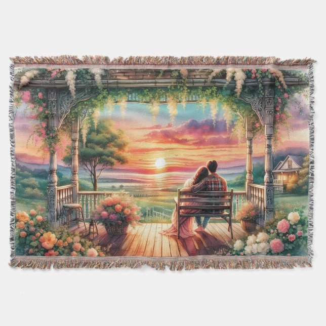 Romantic Sunset Porch View Illustration Throw Blanket (Front)
