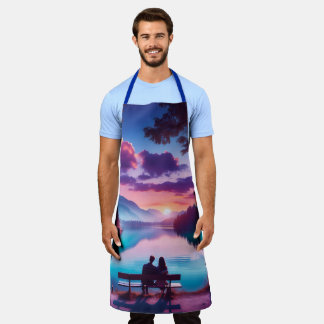 Romantic Sunset purple Teals Blues Apron