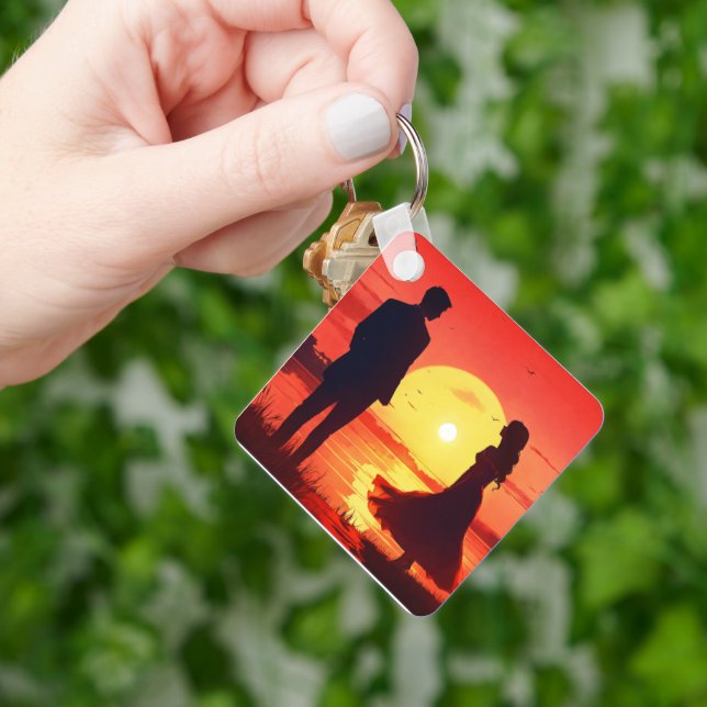 Romantic Sunset Silhouette Couple Keychain – Etern (Hand)