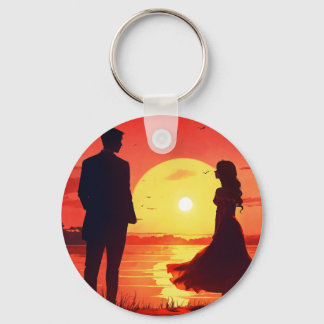 Romantic Sunset Silhouette Couple Keychain – Etern