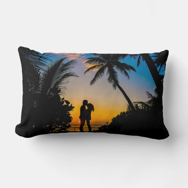 Romantic Sunset Silhouette Lumbar Pillow Design (Front)