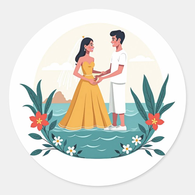 Romantic Sunset Stroll Classic Round Sticker (Front)