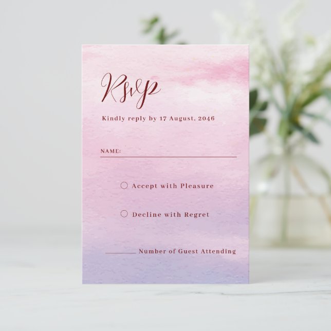 Romantic sunset watercolor wedding invitation rsvp (Standing Front)