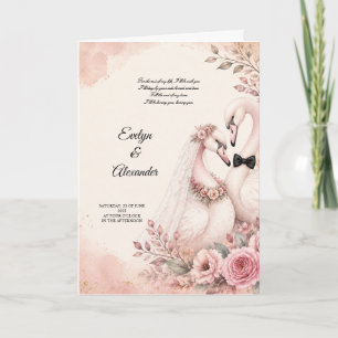 Romantic Swan Bride and Groom Blush Pink Floral Card