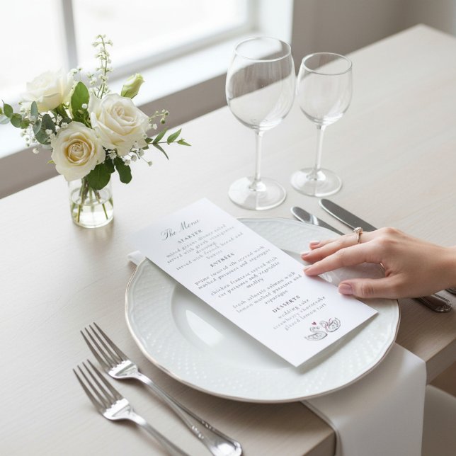 Romantic Swan Heart Calligraphy Menu Card Design (Créateur téléchargé)