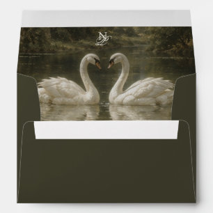Romantic Swan in a Lake Monogram Wedding Envelope