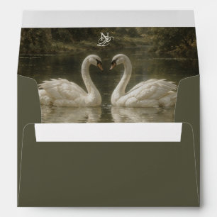 Romantic Swan in a Lake Monogram Wedding Envelope