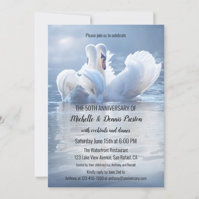 Romantic Swan Lake Anniversary Party Invitation (Front)