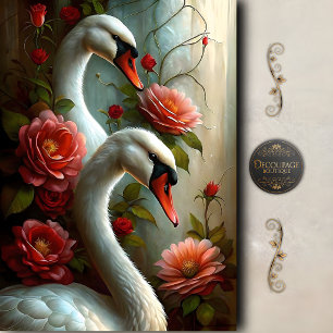 Romantic Swan Roses Decoupage Tissue Paper