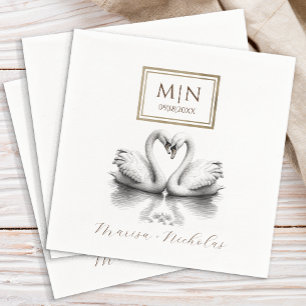 Romantic Swan Wedding Napkins Monogram