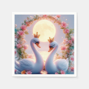 Romantic Swans Decorated in Flowers Napkin