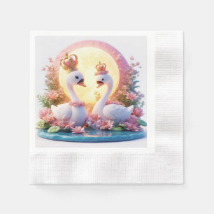 Romantic Swans Decorated in Flowers Napkin