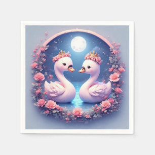 Romantic Swans Decorated in Flowers Napkin