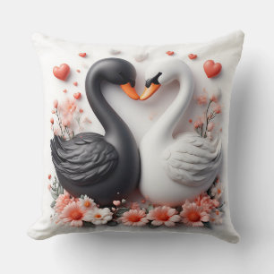 Romantic Swans Decorated in Flowers Throw Pillow