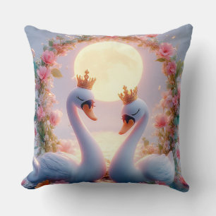 Romantic Swans Decorated in Flowers Throw Pillow