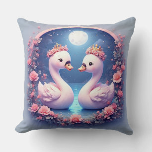 Romantic Swans Decorated in Flowers Throw Pillow