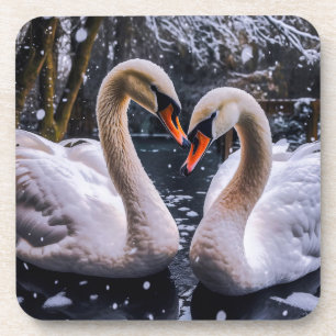 Romantic Swans in a Winter Wonderland Coaster