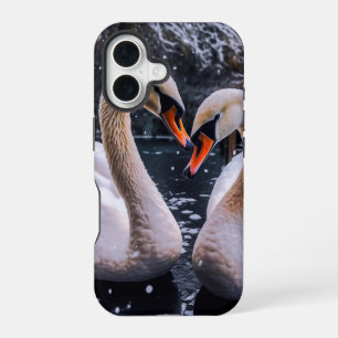 Romantic Swans in a Winter Wonderland iPhone 16 Case