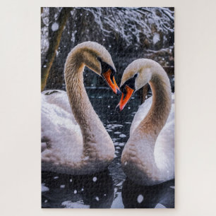 Romantic Swans in a Winter Wonderland Jigsaw Puzzle