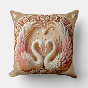 Romantic Swans in Heart-Shaped Composition Throw Pillow