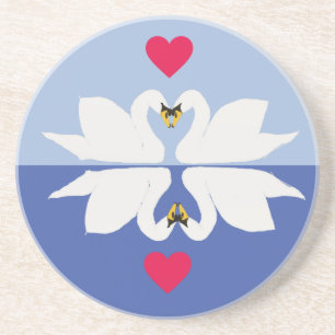 Romantic Swans in Hearts Pose Coaster