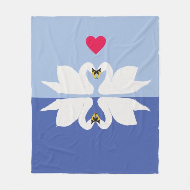 Romantic Swans in Hearts Pose Fleece Blanket (Front)