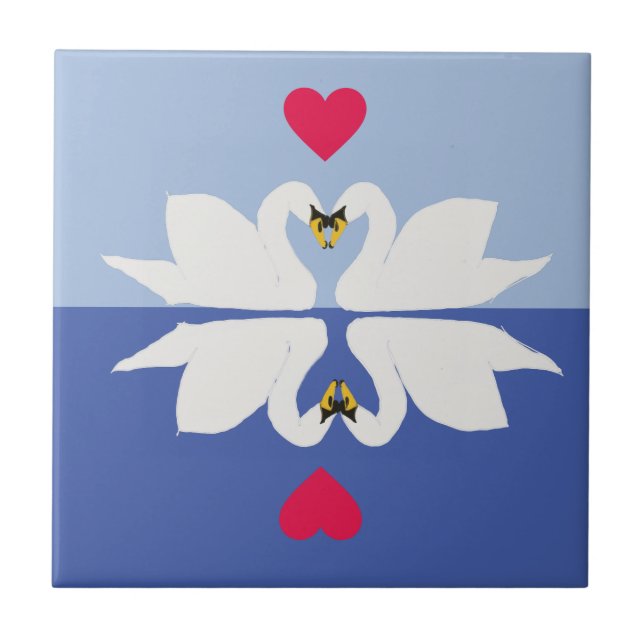 Romantic Swans in Hearts Pose Tile (Front)