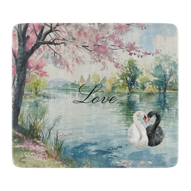 Romantic Swans Lake Love Cutting Board (Front)