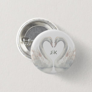 Romantic Swans Wedding Couple Monogram 1 Inch Round Button