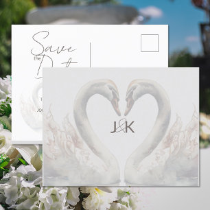 Romantic Swans Wedding Save the Date Postcard