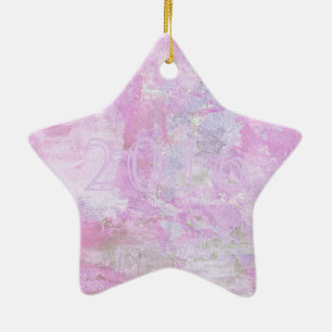 Romantic Sweet Happy New Year 2016 Soft Pink Ceramic Ornament