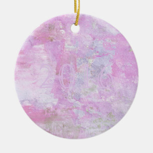 Romantic Sweet Happy New Year 2016 Soft Pink Ceramic Ornament