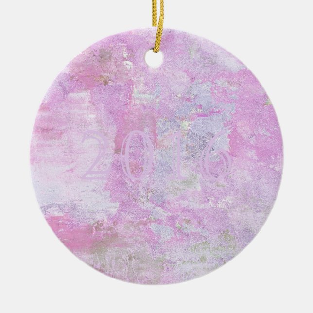 Romantic Sweet Happy New Year 2016 Soft Pink Ceramic Ornament (Front)