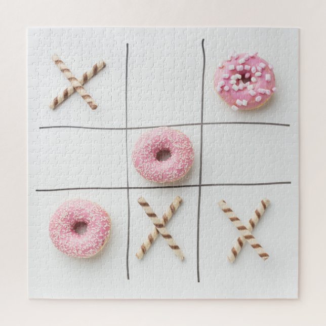 Romantic Sweet Love Modern Doughnut Tic Tac Toe Jigsaw Puzzle (Vertical)