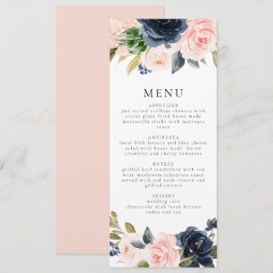 Romantic & Sweet Navy Blush Floral Dinner Invitation