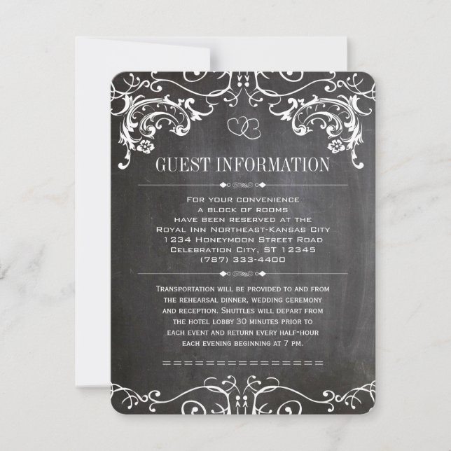 Romantic Swirl Border Chalkboard Typography Invite (Front)