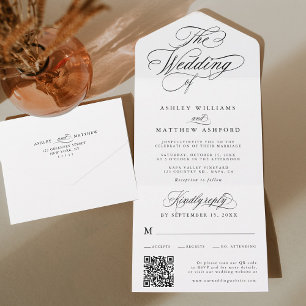 Romantic Swirly Calligraphy Wedding All In One Invitation