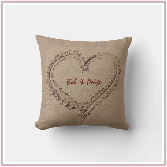 Romantic Tan Heart in the Sand Throw Pillow (Creator Uploaded)